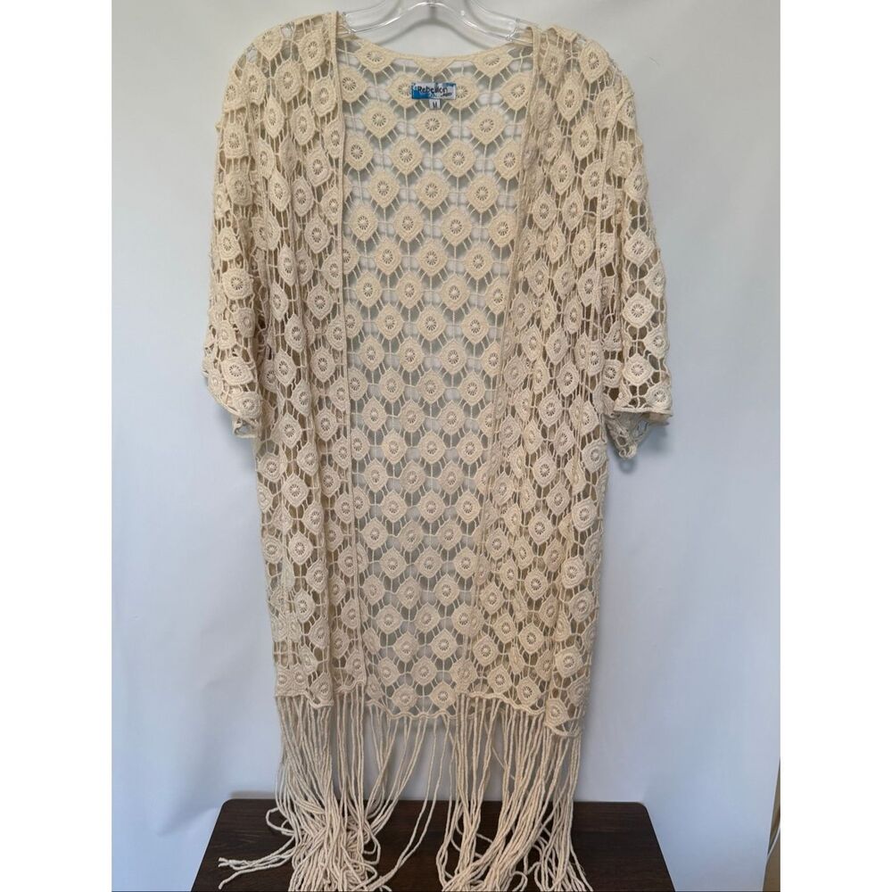 Rebellion Again open knit fringe, cover-up size medium NWOT 45" Length
